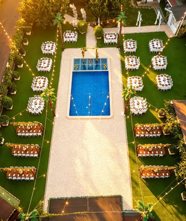 Talia Garden: Akşam ışıklarında bahçe, havadan