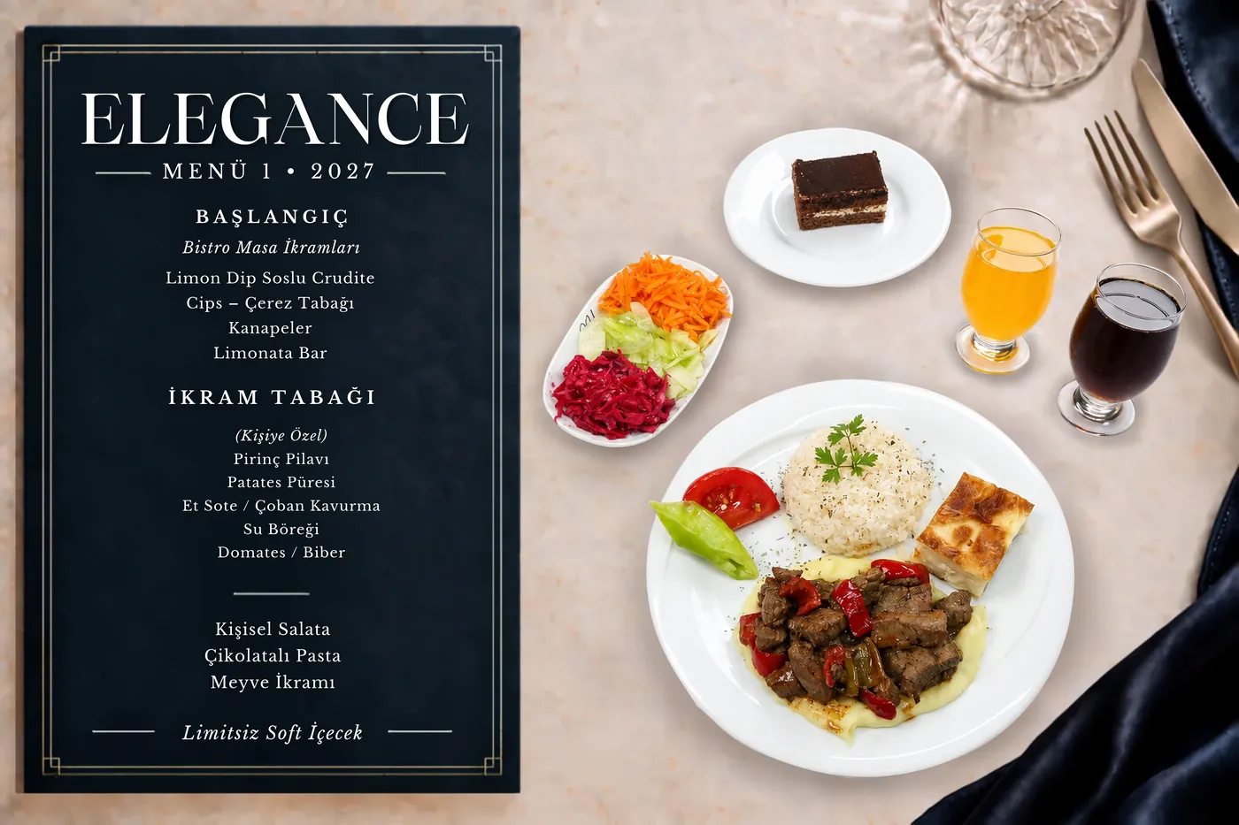 Talia Garden Elegance Menü 1 menüsü ve tabağı