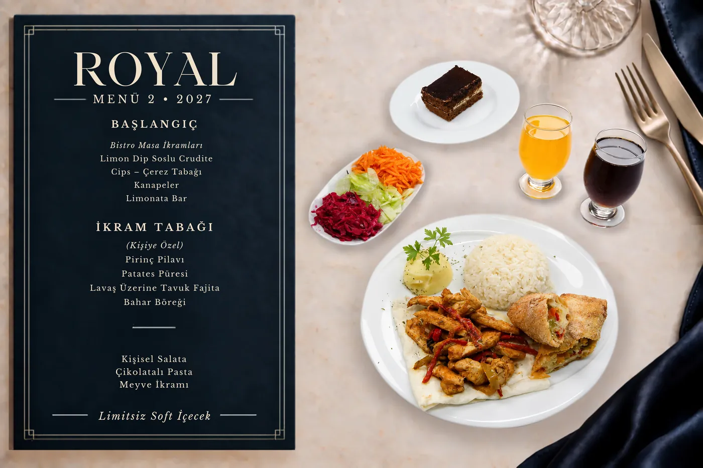 Talia Garden Royal Menü 2 menüsü ve tabağı